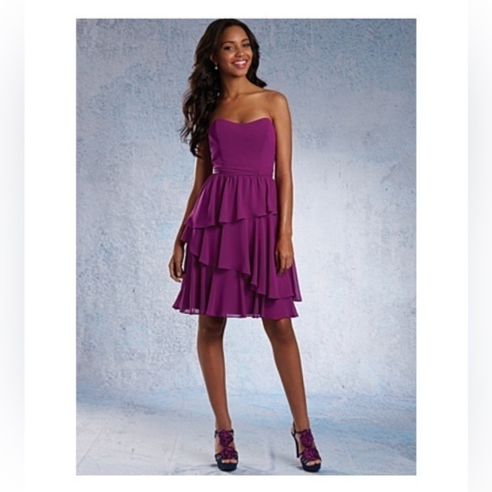 Alfred Angelo Violet Purple Strapless Corset Chiffon Ruffles Prom Dress 10 NWT